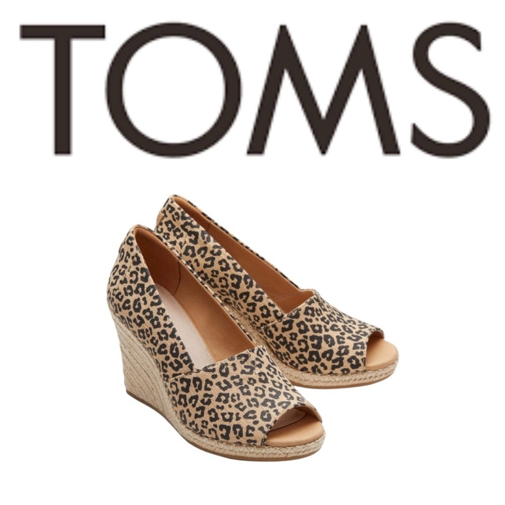 TOMS Michelle Leopard Print Espadrille Wedge Heels Peep Toe Sandal Size 7 NWOB